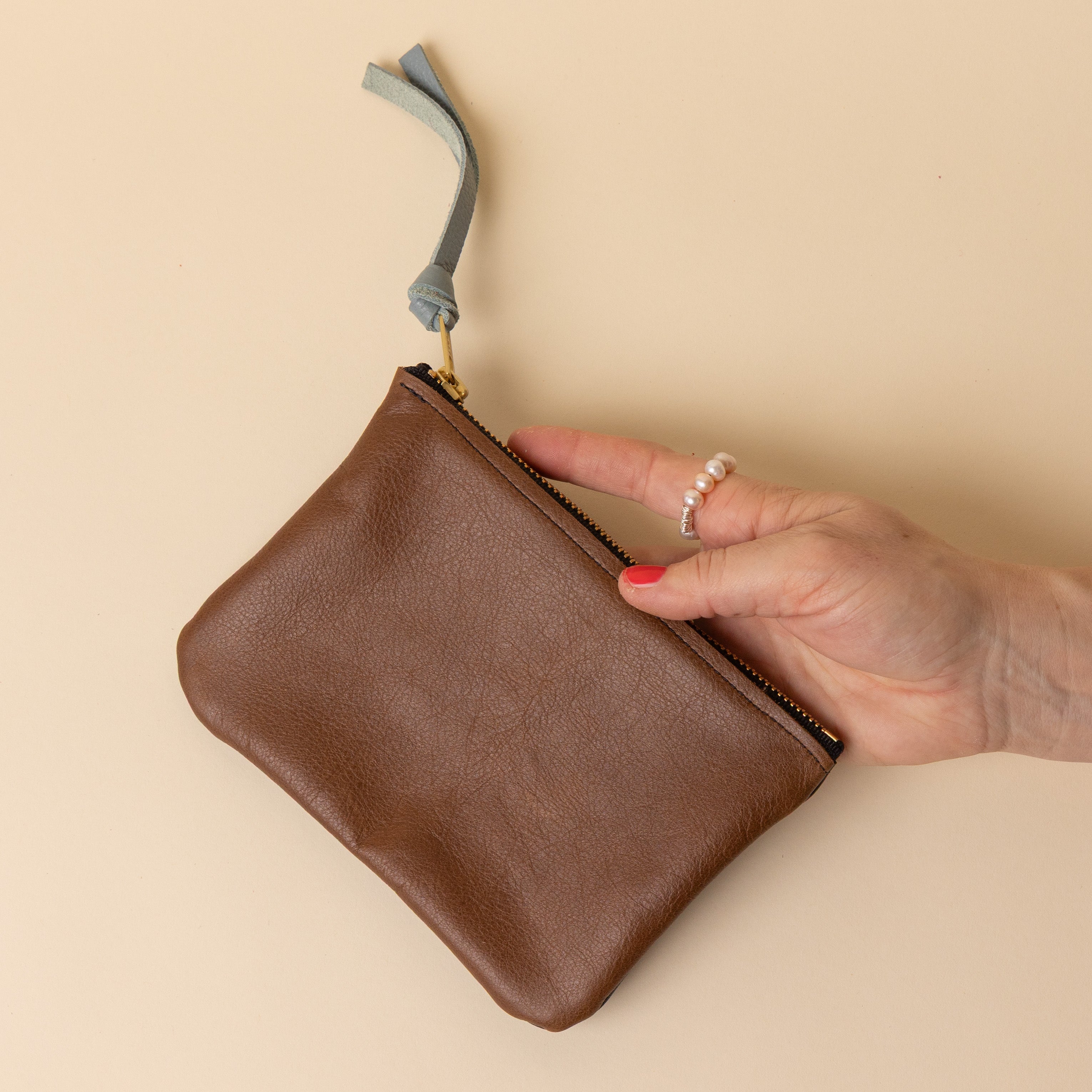 Black and Brown Leather Zip Everyday Pouch