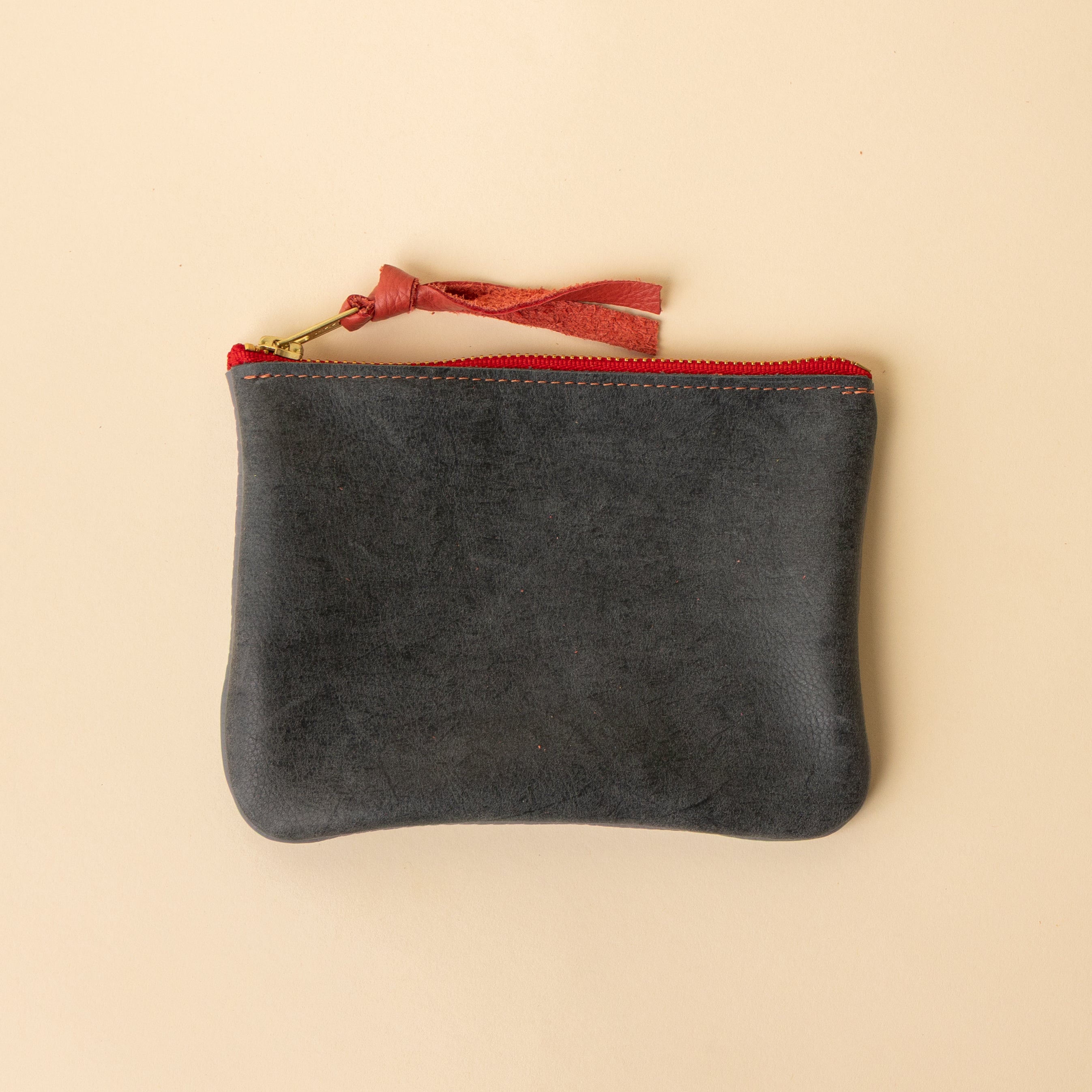 Soft Grey and Forest Green Leather Zip Everyday Pouch