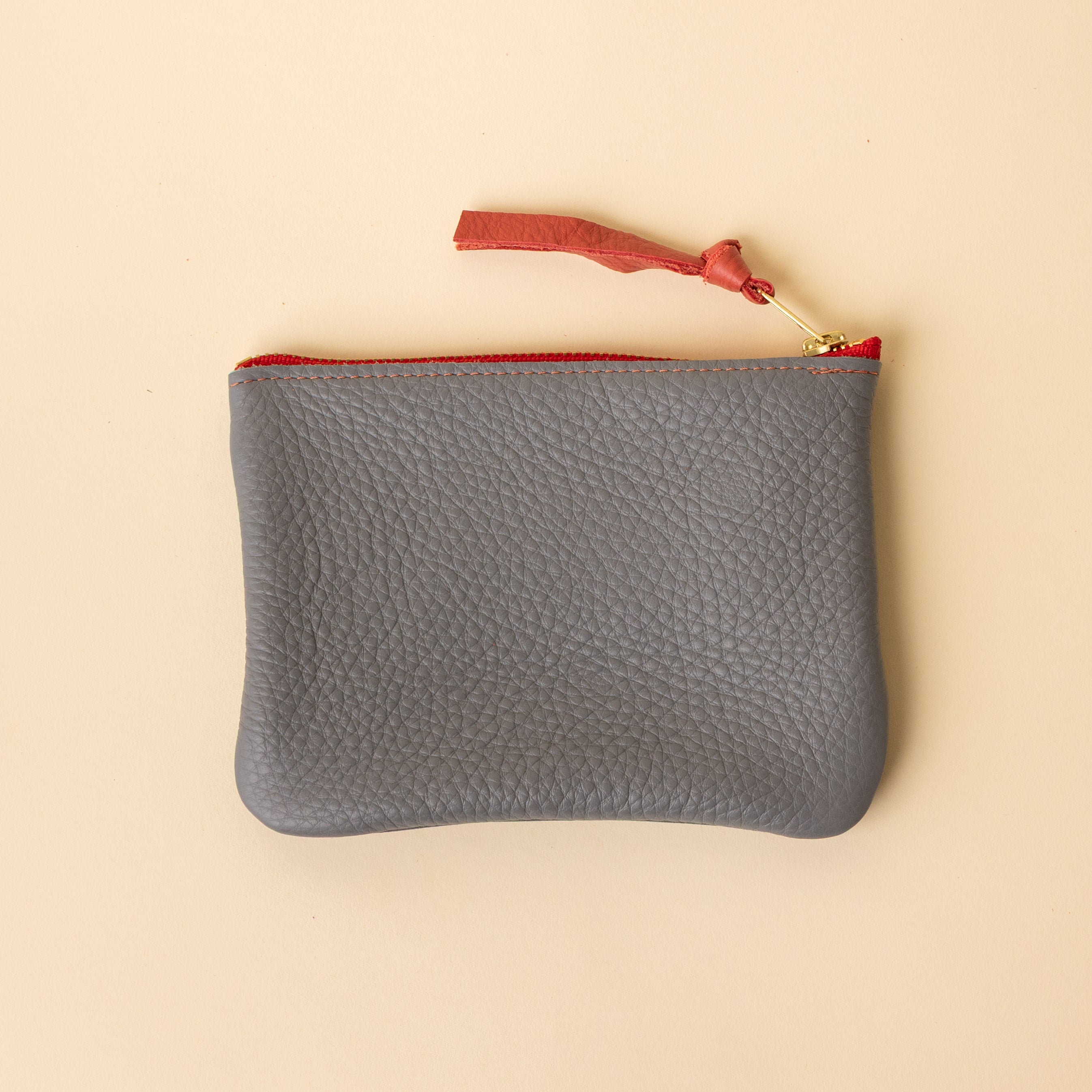 Soft Grey and Forest Green Leather Zip Everyday Pouch