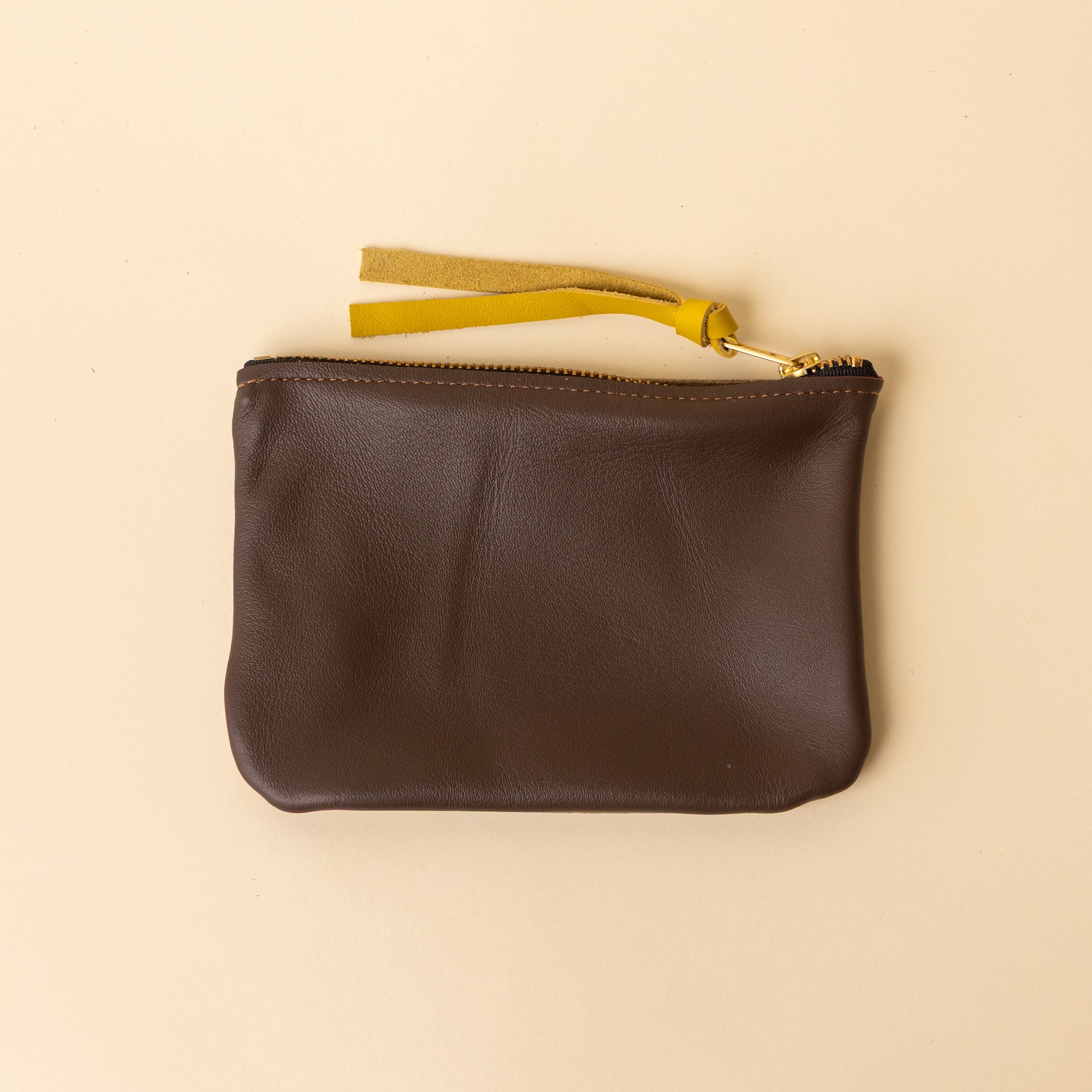 Olive Brown and Espresso Brown Leather Zip Everyday Pouch