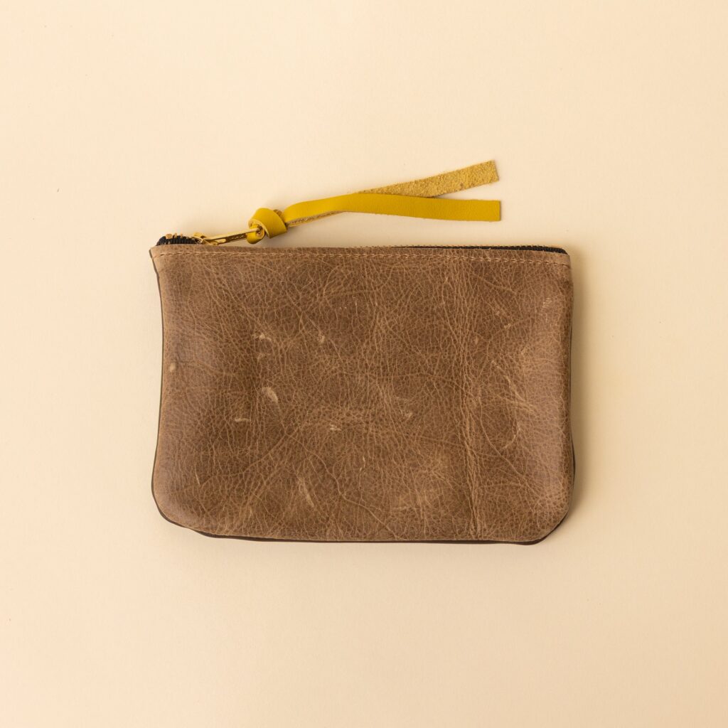 Olive Brown and Espresso Brown Leather Zip Everyday Pouch