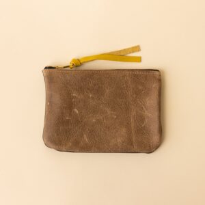 Olive Brown and Espresso Brown Leather Zip Everyday Pouch