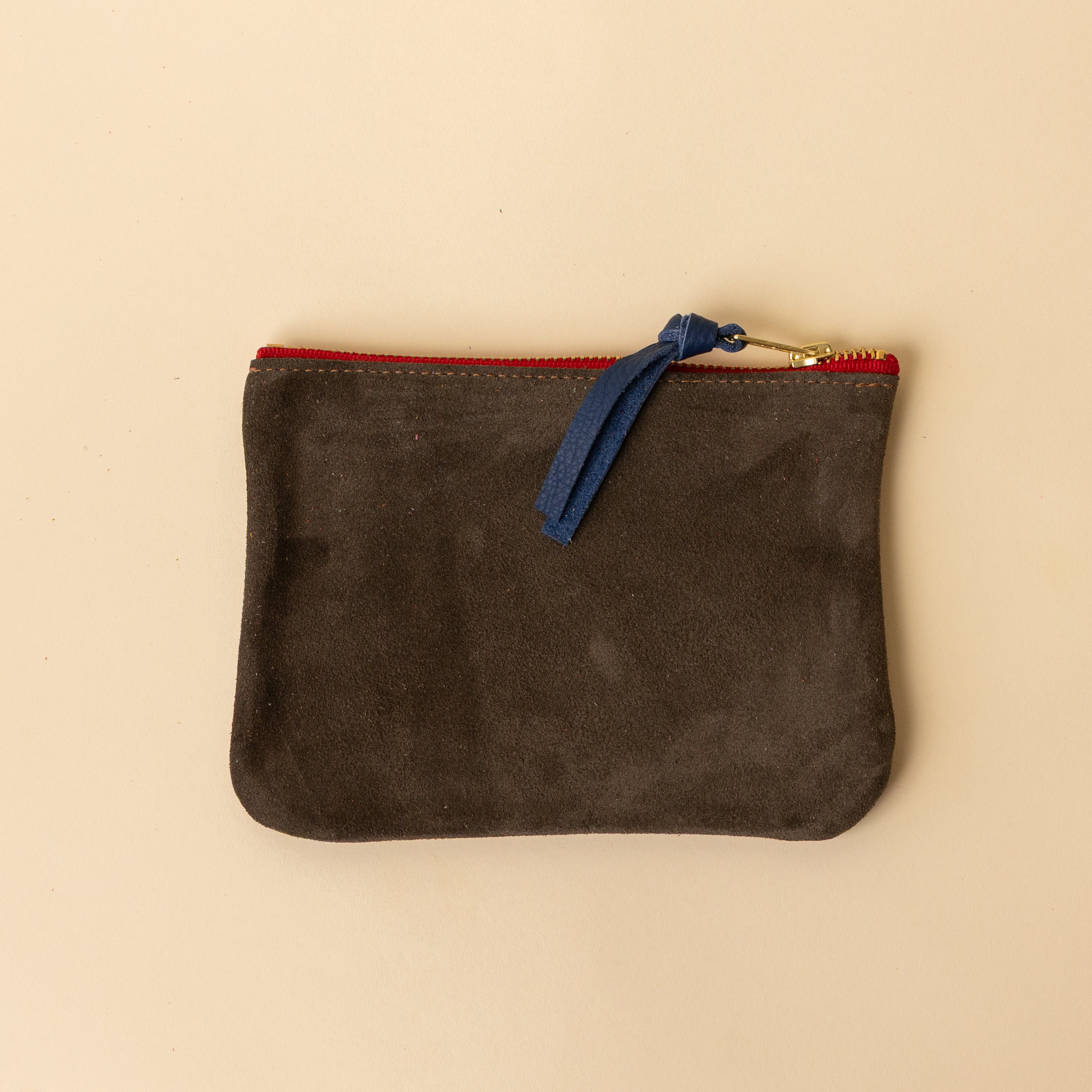 Brown and Soft Grey Leather Zip Everyday Pouch