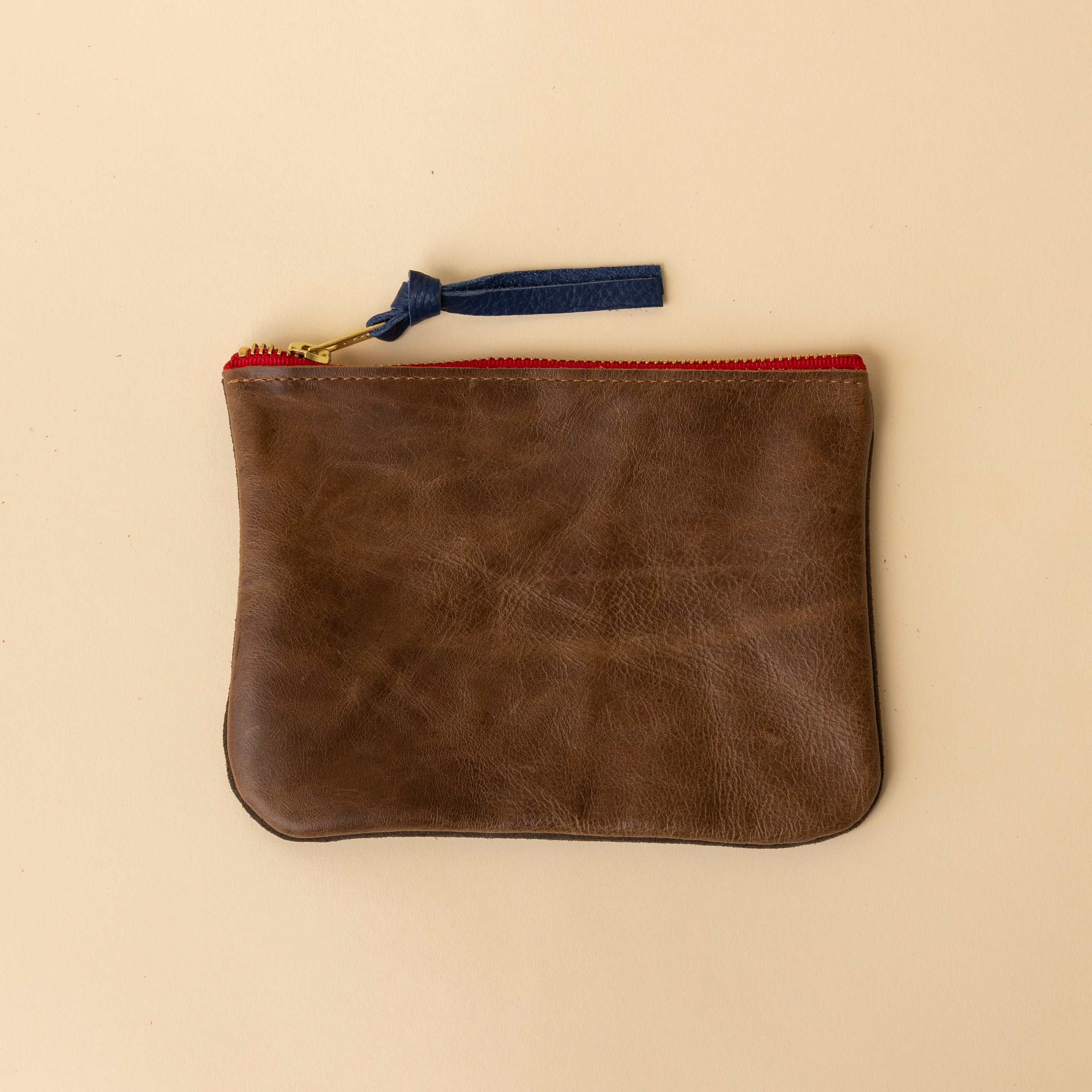 Brown and Soft Grey Leather Zip Everyday Pouch