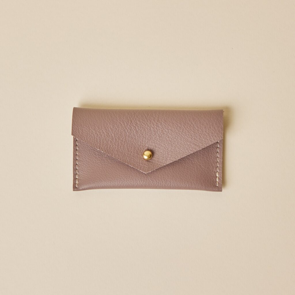 Mauve Leather Compact Snap Card Holder
