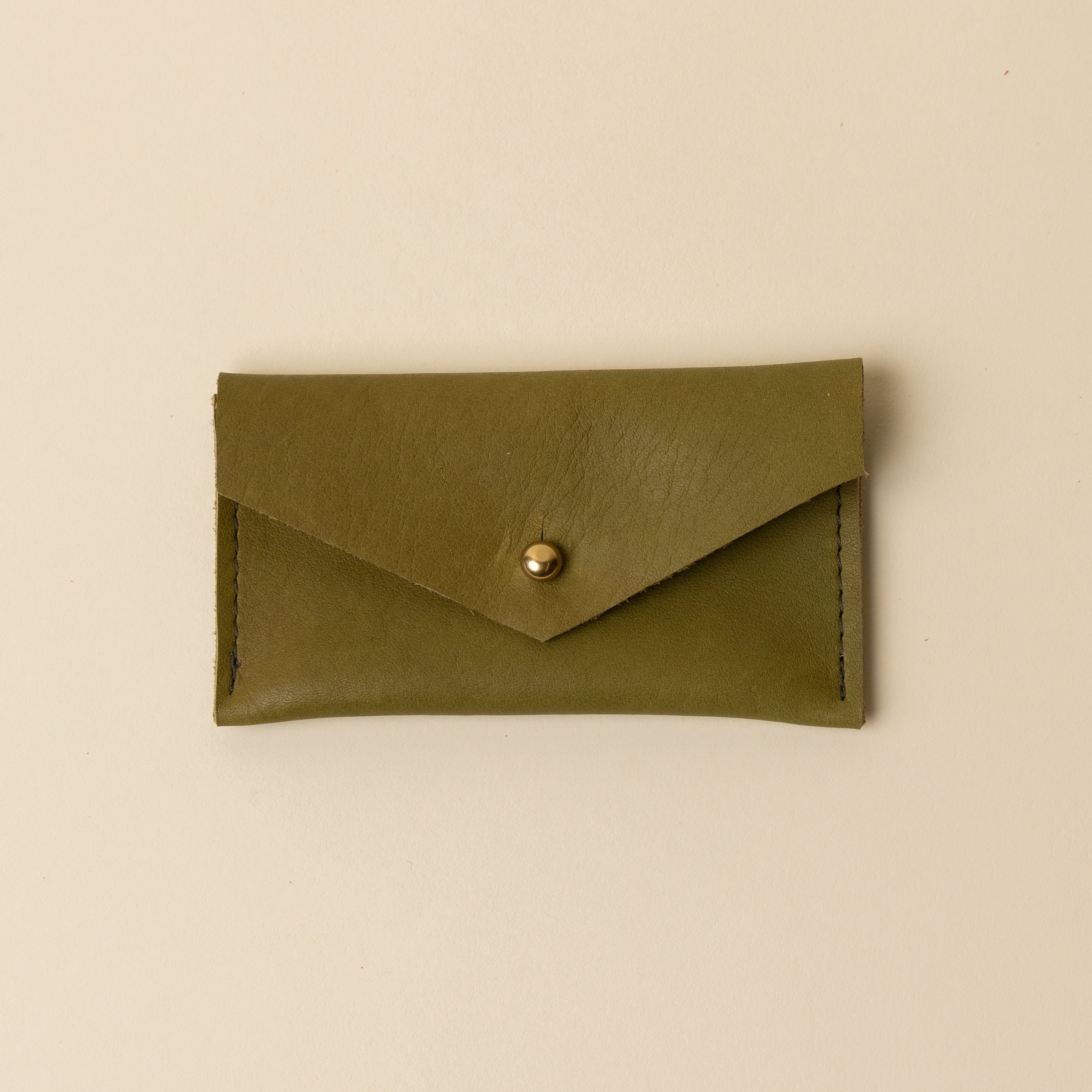Herbal Green Leather Compact Snap Card Holder