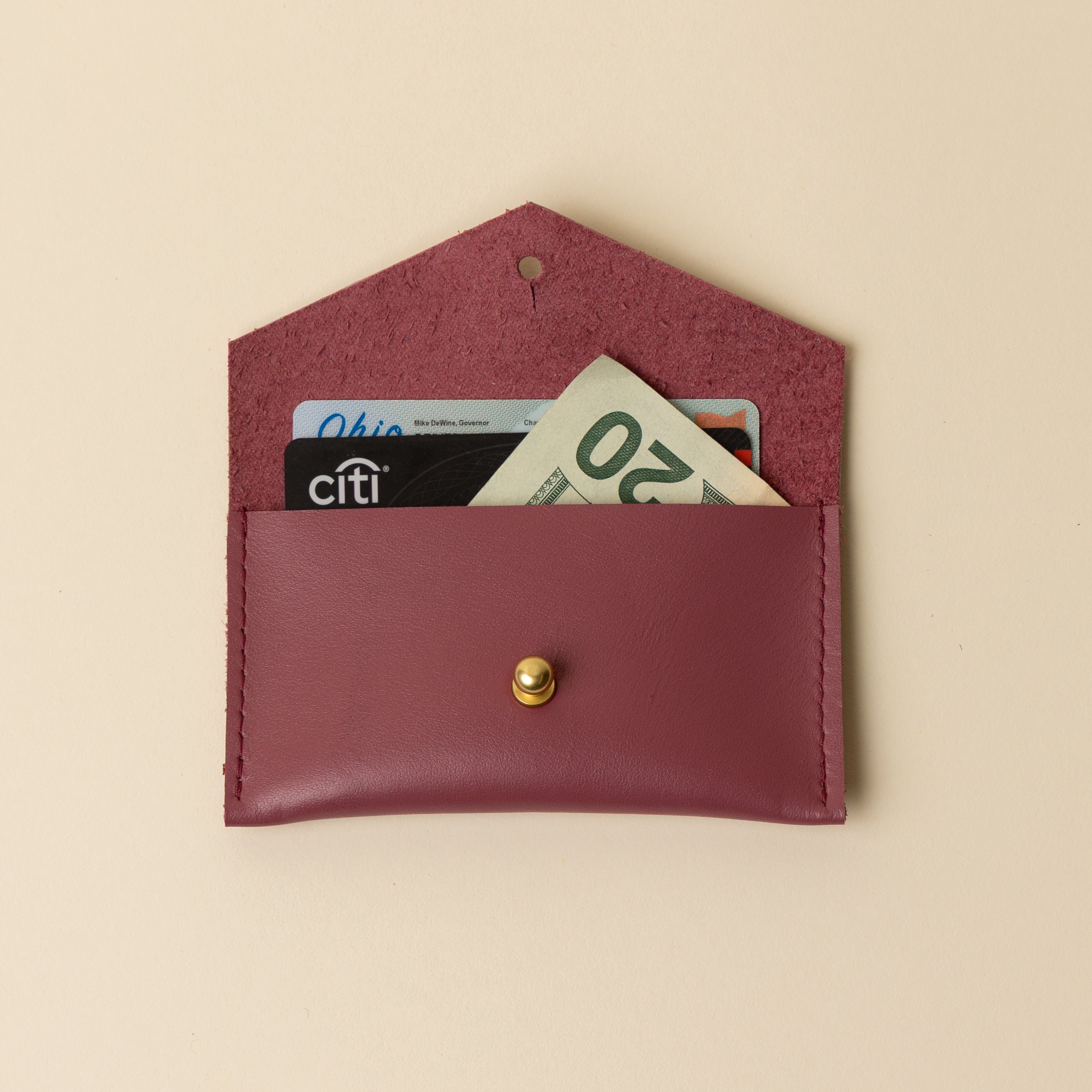 Burgundy Leather Compact Snap Card Holder