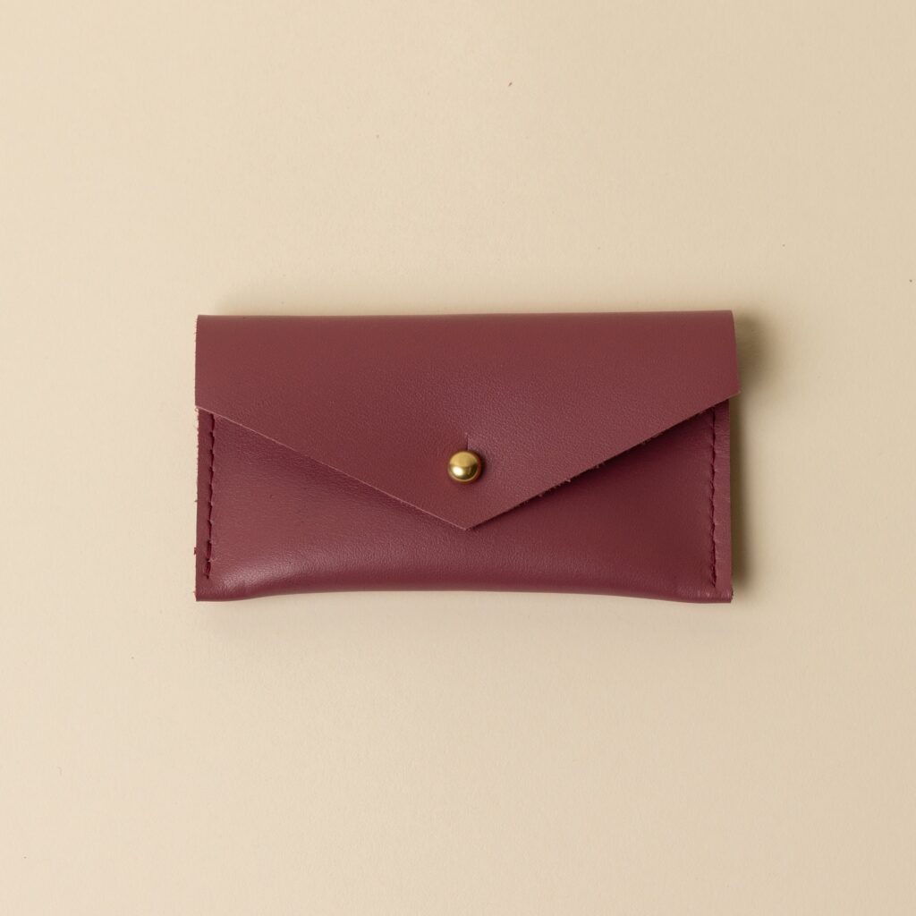 Burgundy Leather Compact Snap Card Holder