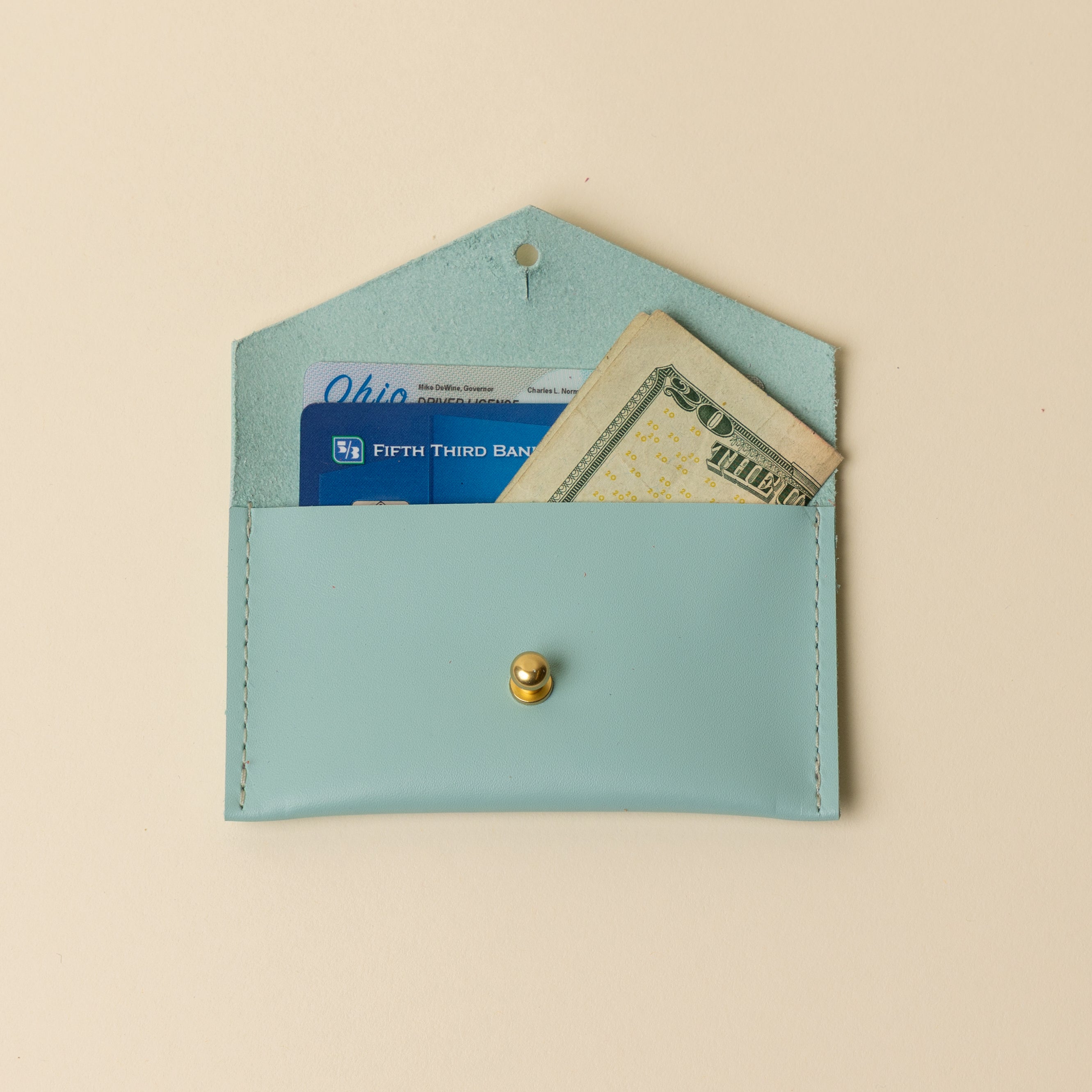 Soft Blue Leather Compact Snap Card Holder