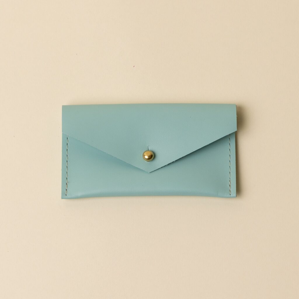 Soft Blue Leather Compact Snap Card Holder