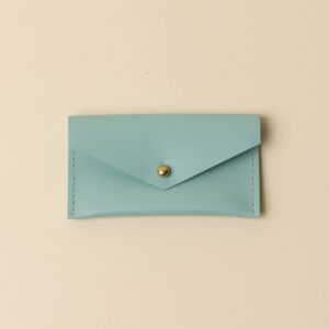 Soft Blue Leather Compact Snap Card Holder