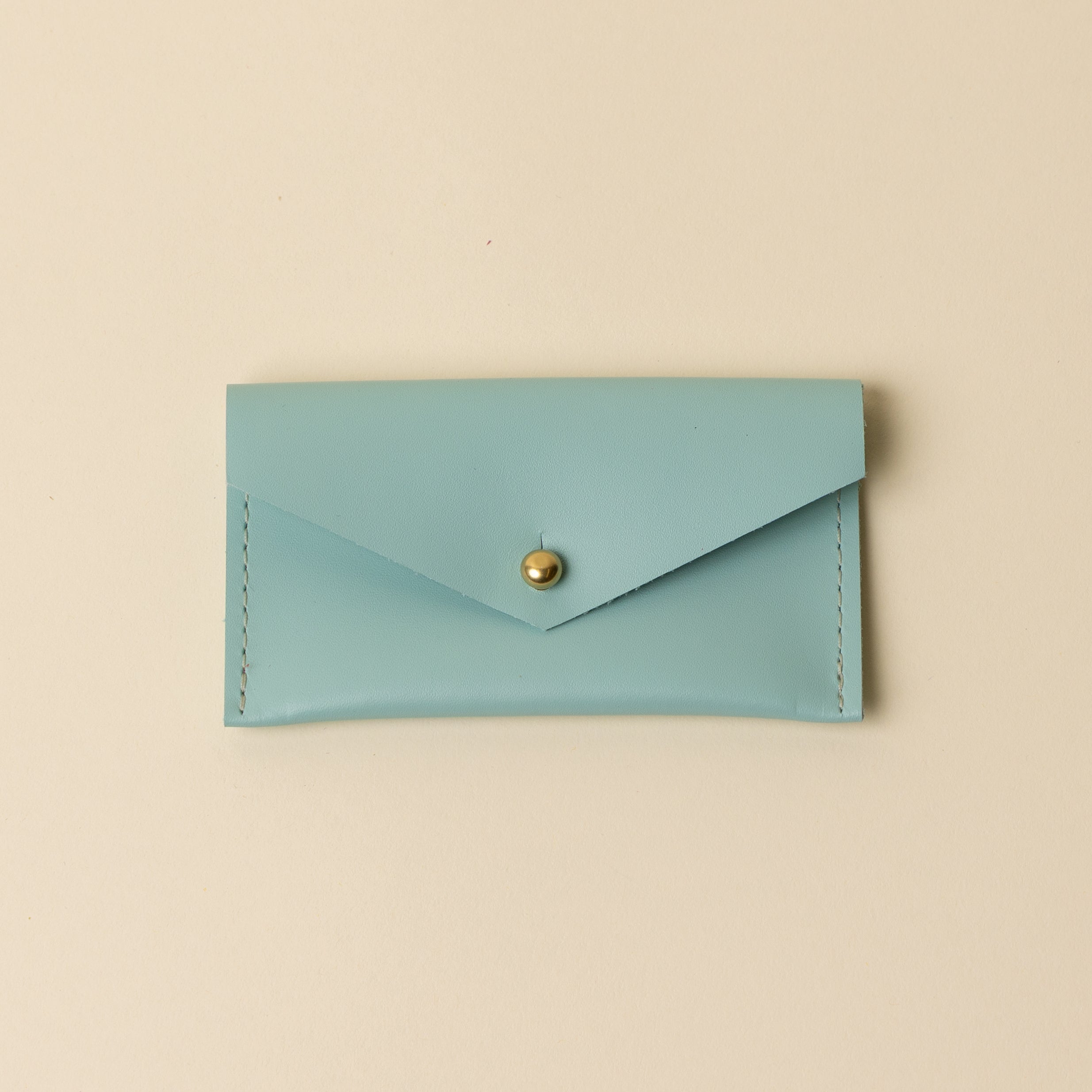 Soft Blue Leather Compact Snap Card Holder