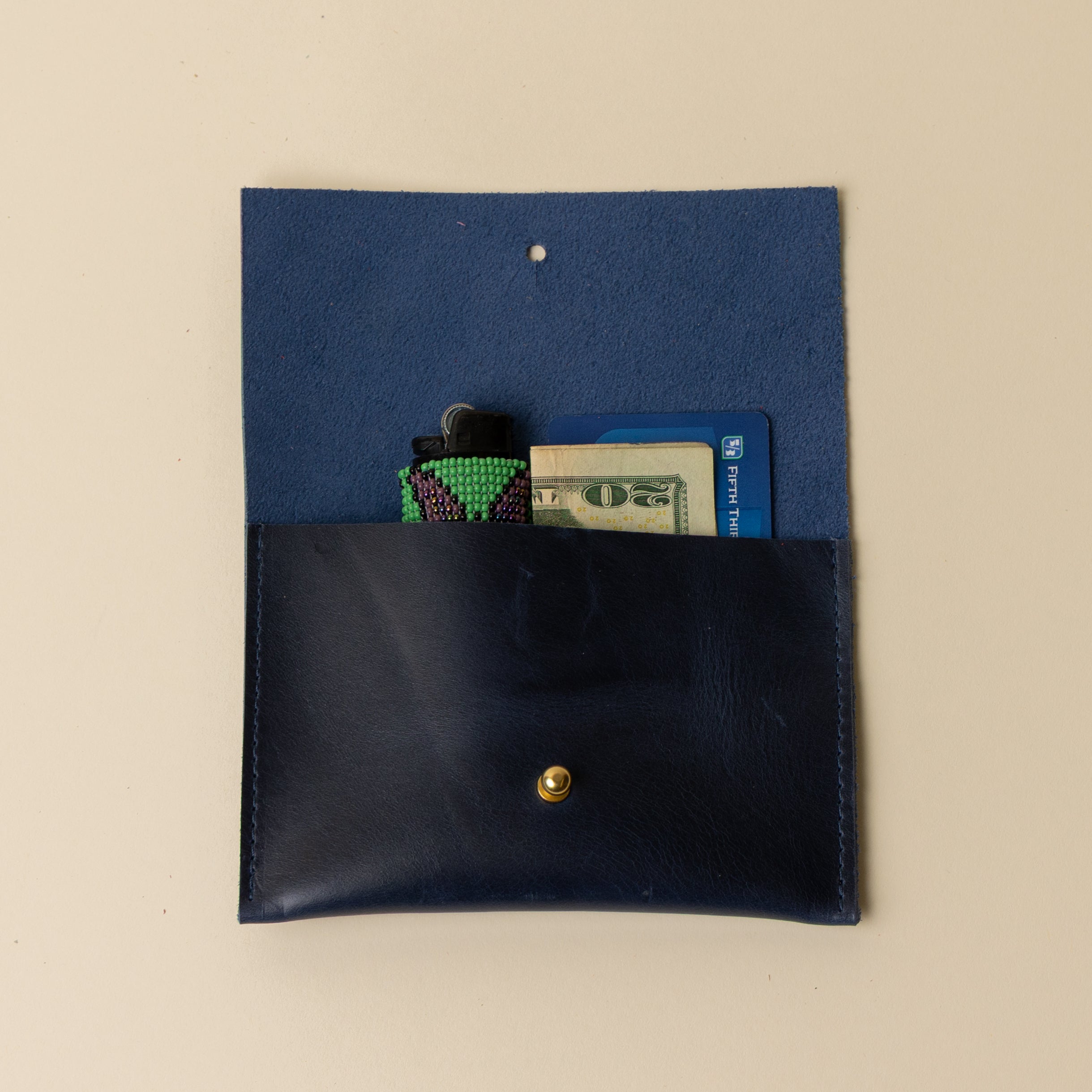 Indigo Blue Leather Passport Snap Pouch