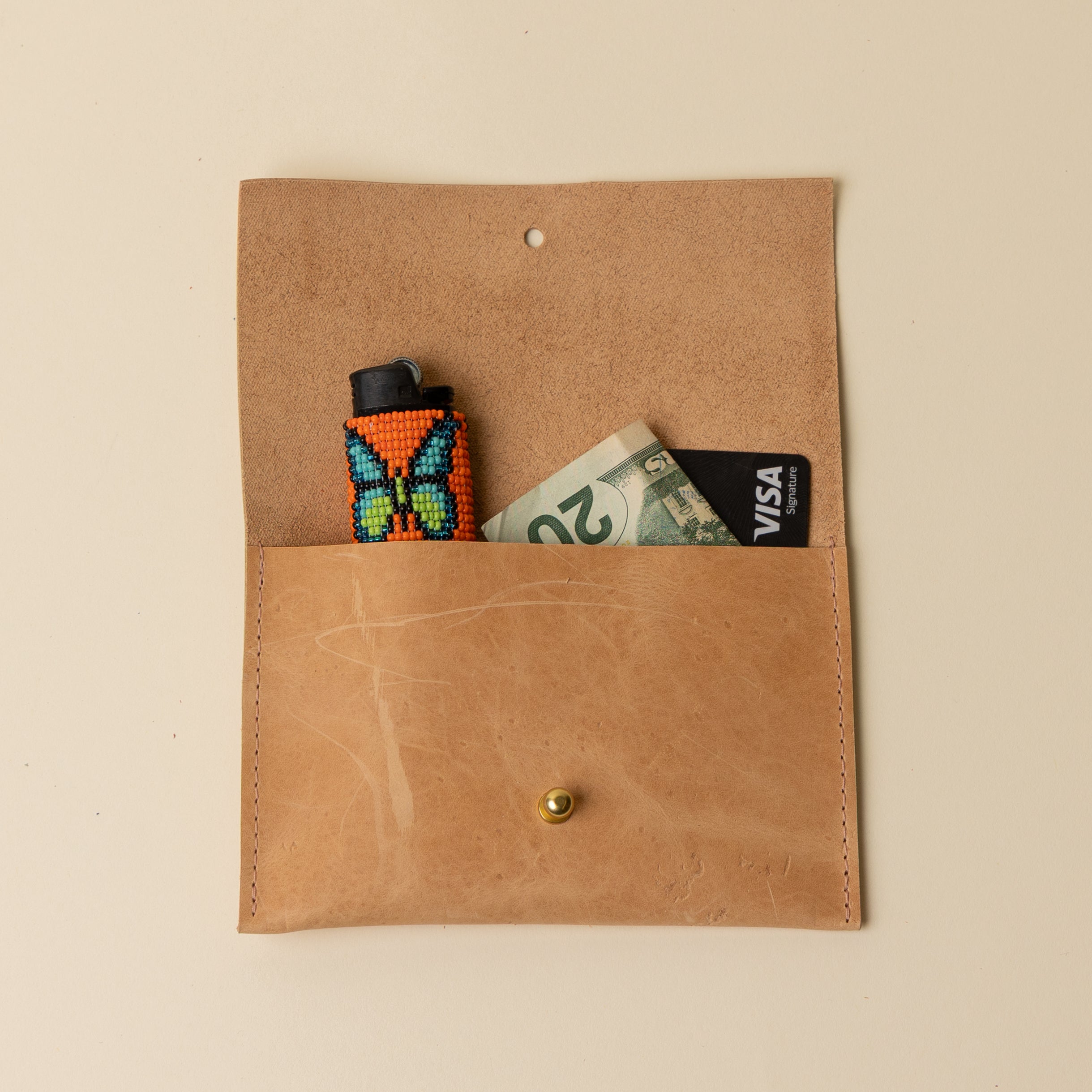 Biscuit Beige Leather Passport Snap Pouch