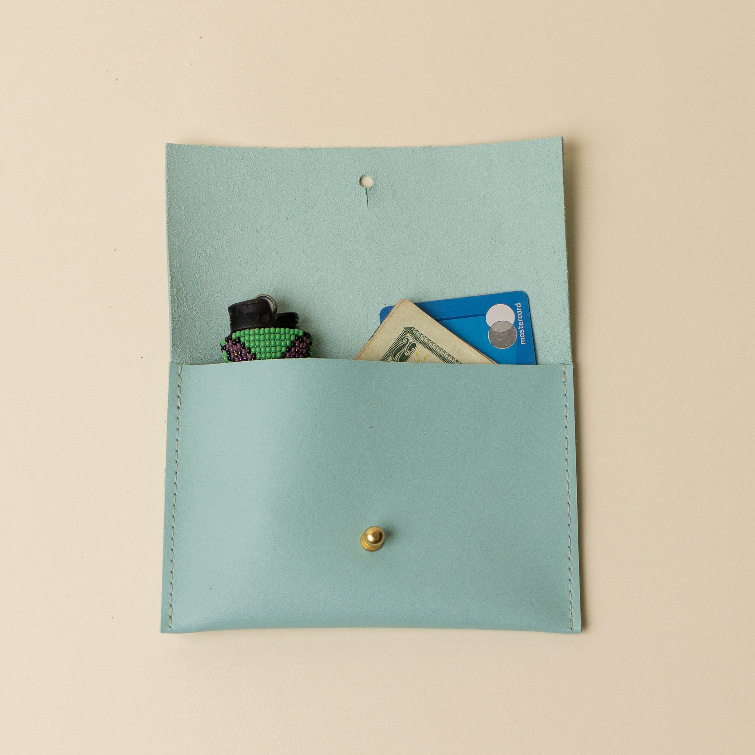 Soft Blue Leather Passport Snap Pouch