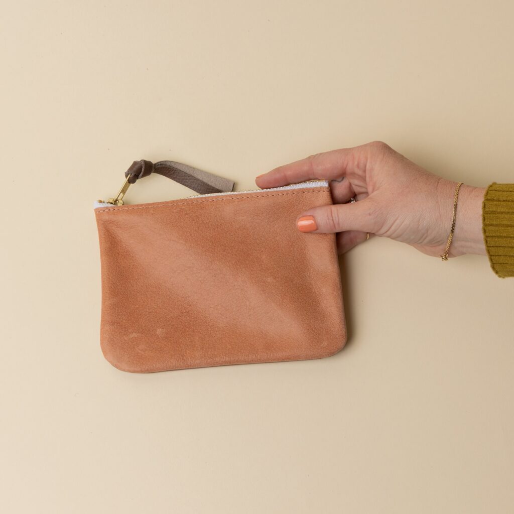 Soft Peach and Soft Lavender Leather Zip Everyday Pouch
