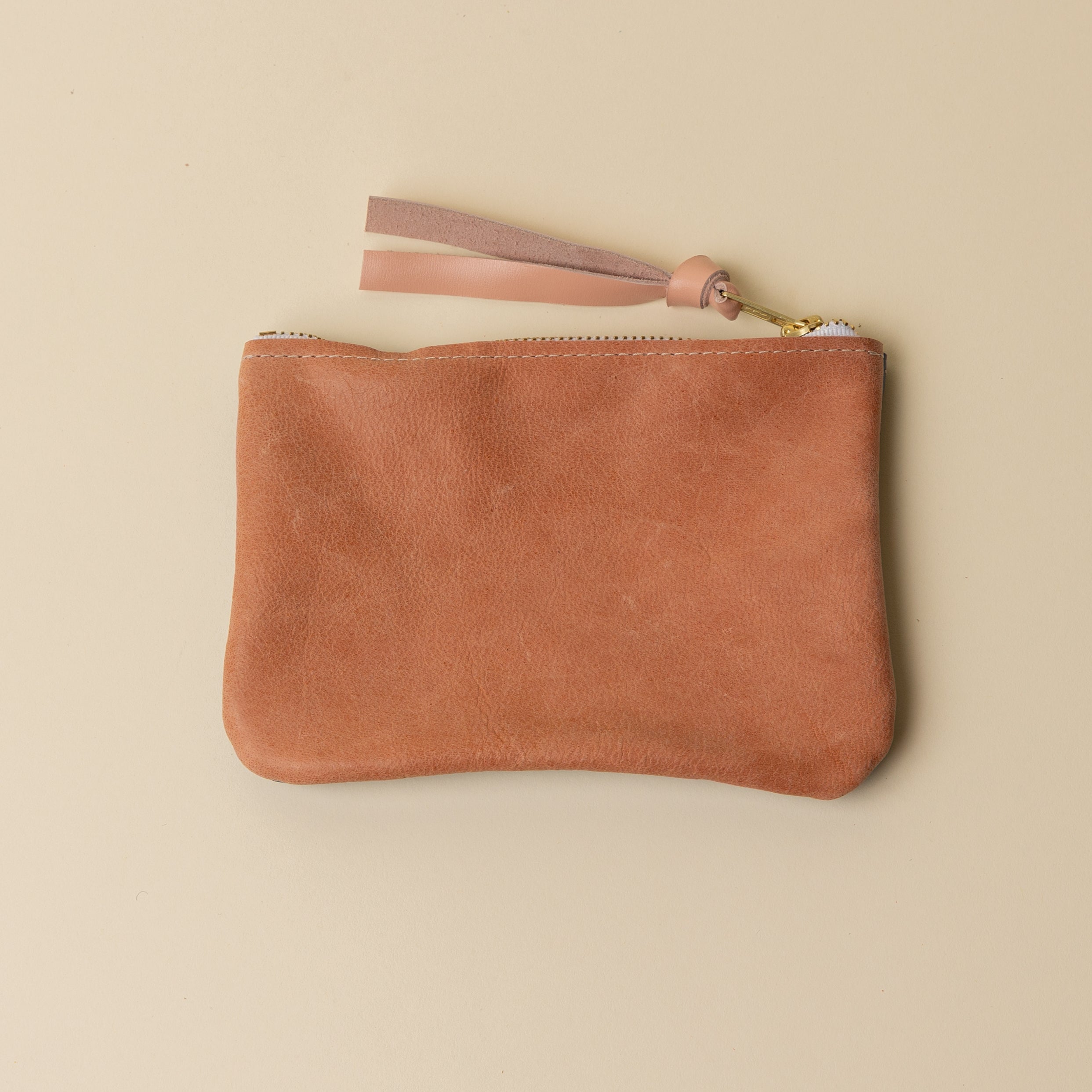 Soft Peach and Cobalt Blue Leather Zip Everyday Pouch