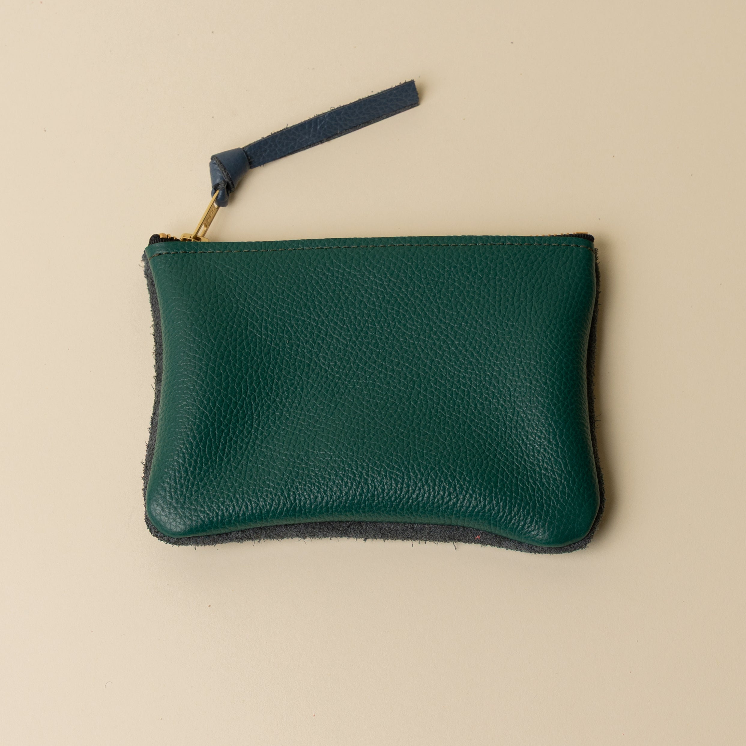 Emerald Green and Dusty Blue Leather Zip Everyday Pouch