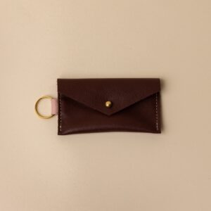 Burgundy and Pink Leather Keyring Card Holder