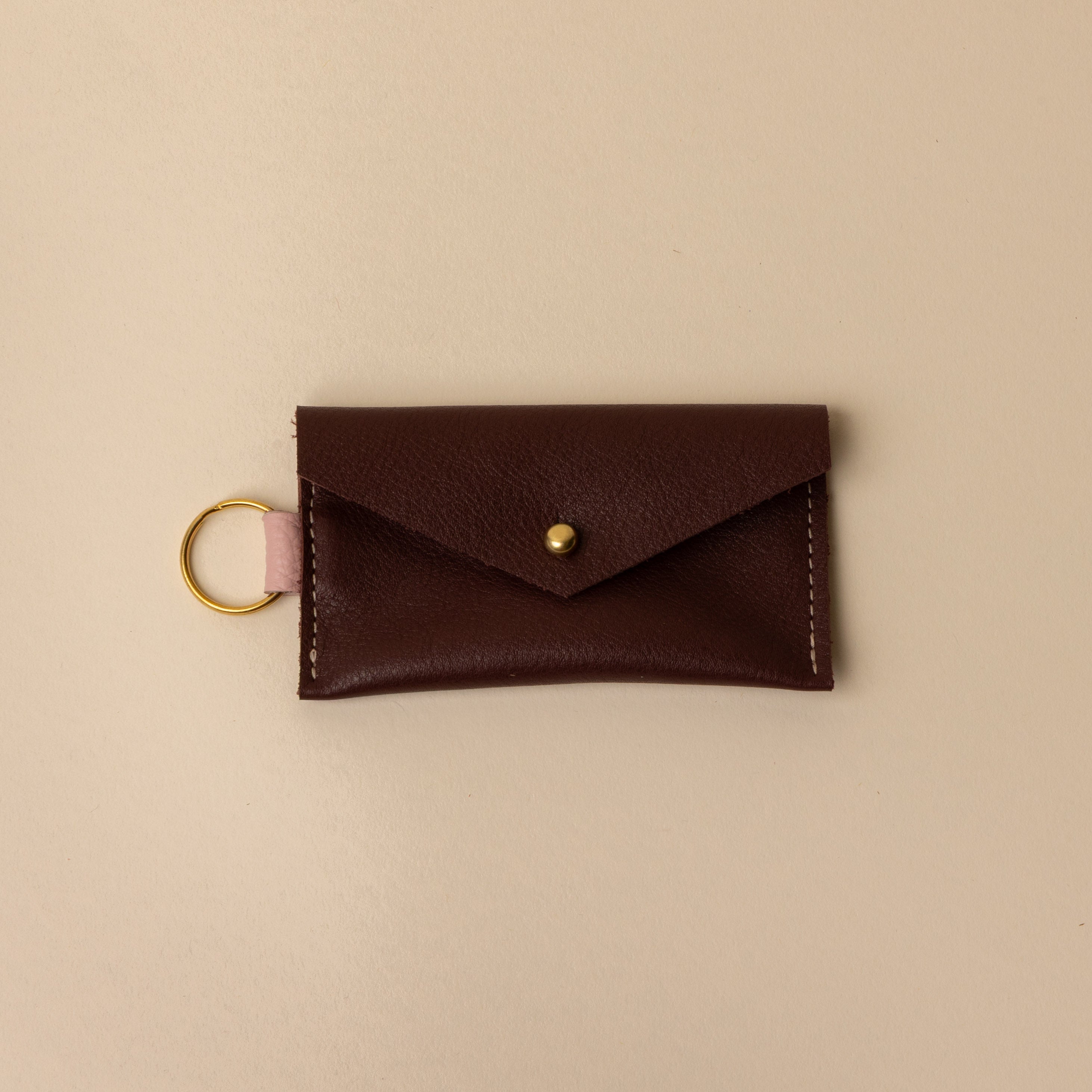 Burgundy and Pink Leather Keyring Card Holder