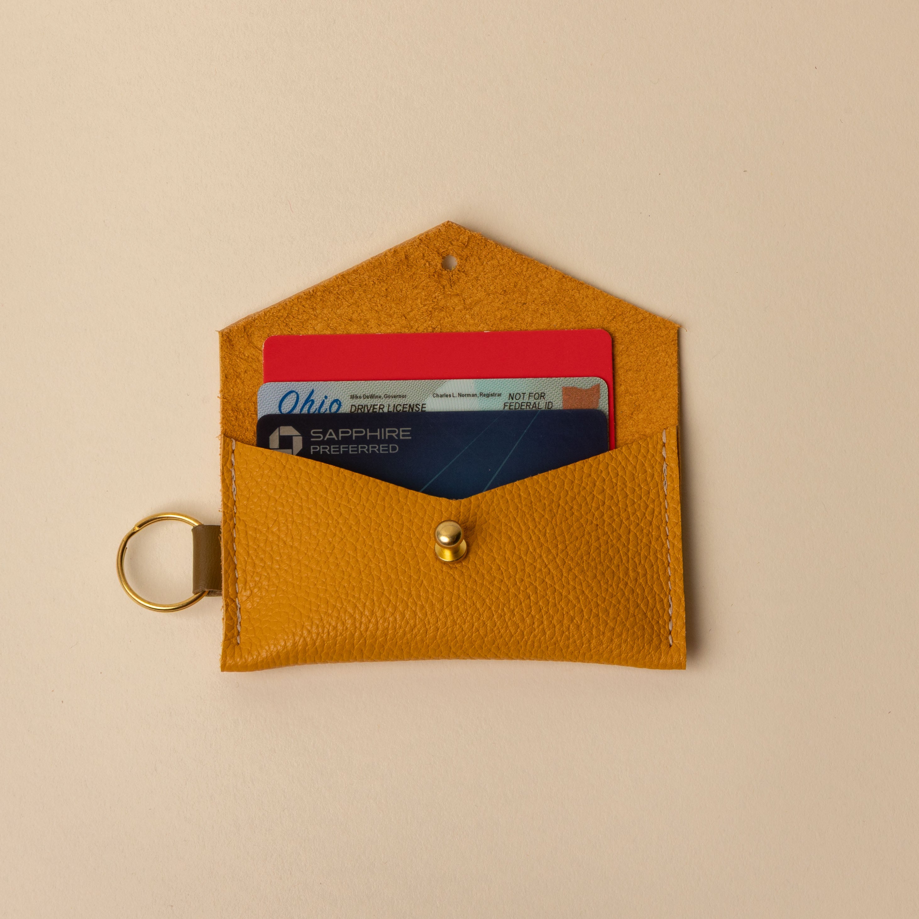 Mustard Yellow and Olive Green Leather Keyring Card Holder
