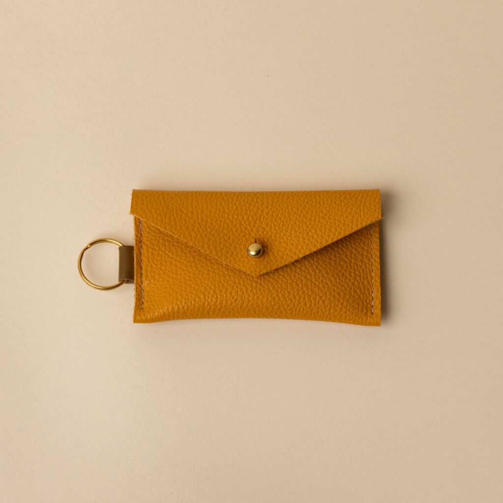 Mustard Yellow and Olive Green Leather Keyring Card Holder
