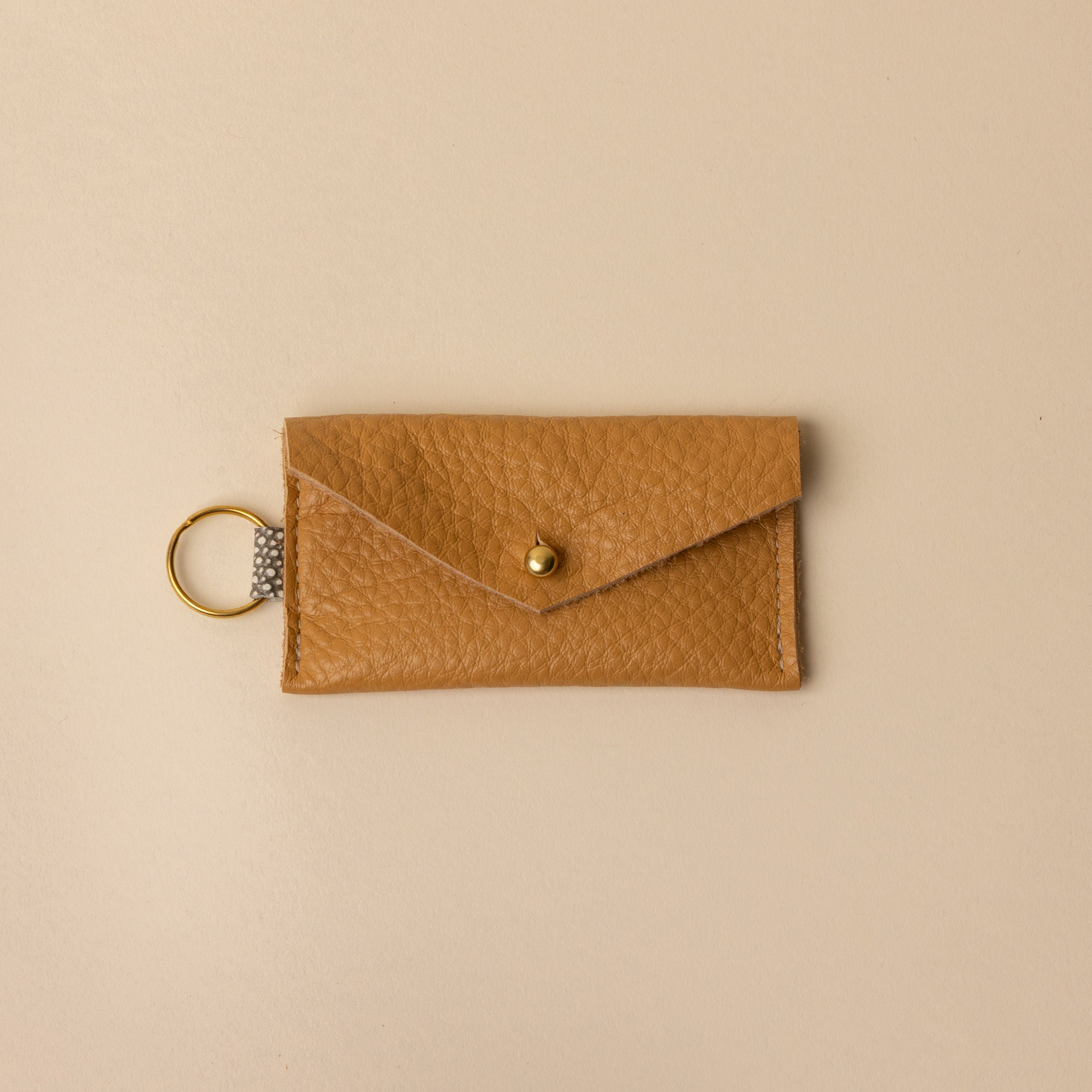 Warm Camel and Speckled Neutral Leather Keyring Card Holder