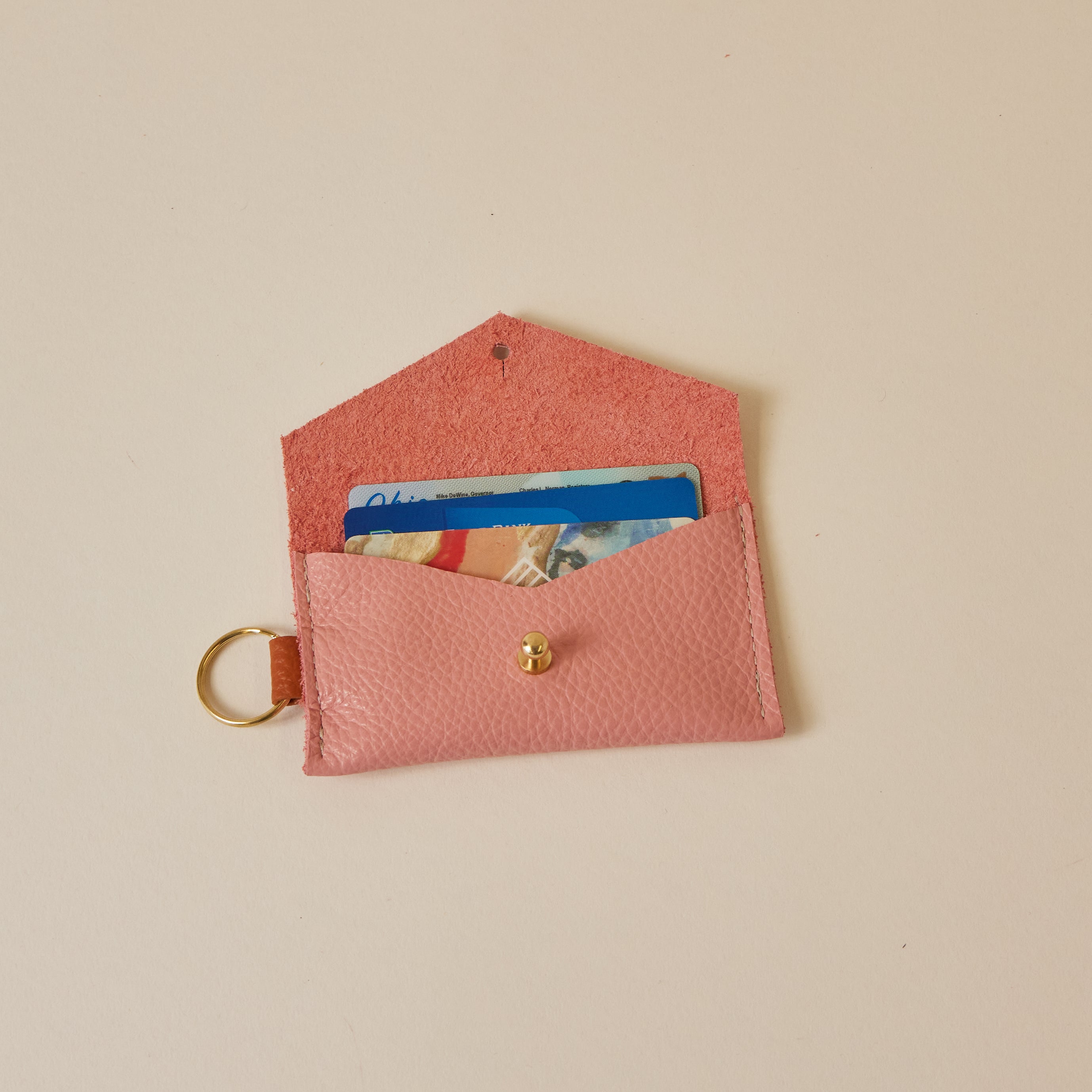 Salmon Pink and Pumpkin Orange Leather Keyring Card Holder