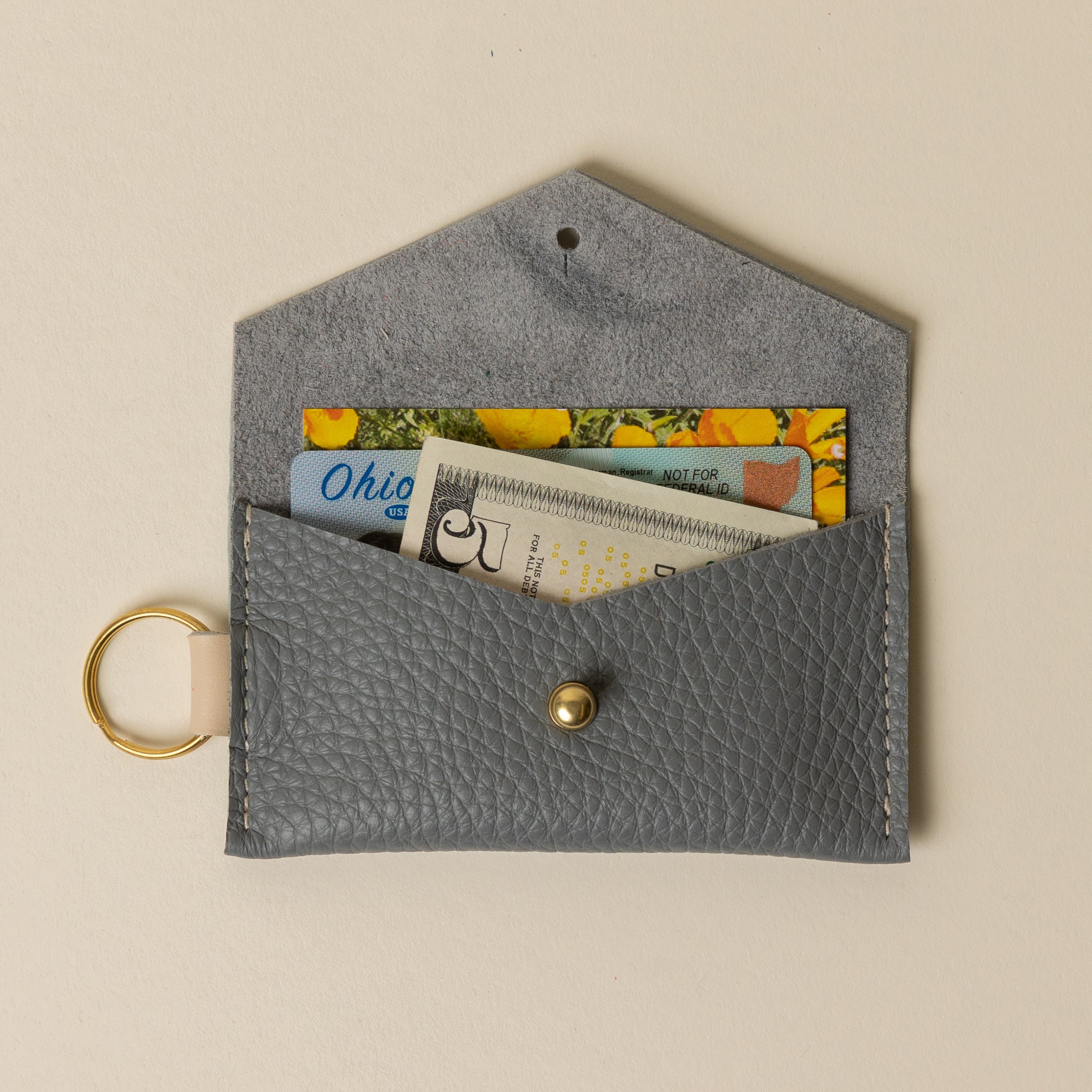 Warm Grey and Ivory Leather Keyring Card Holder