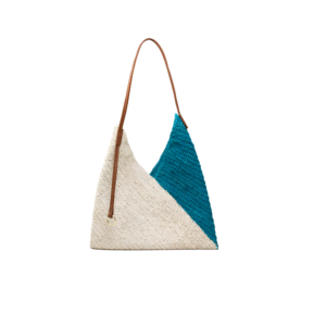 Detailed Natural Leather Two Tone Handbag