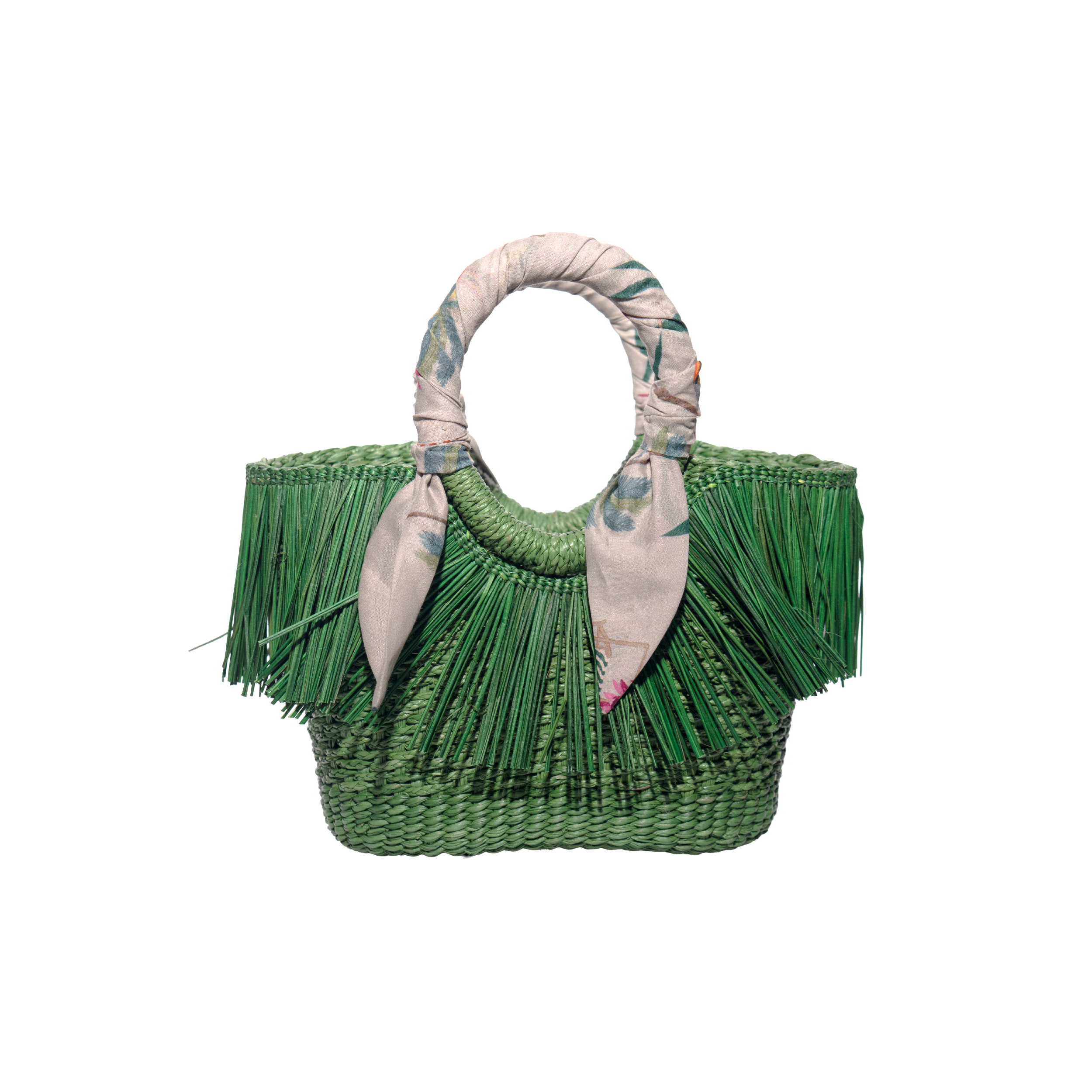 Chocolate Woven Straw Frayed Mini Handbag