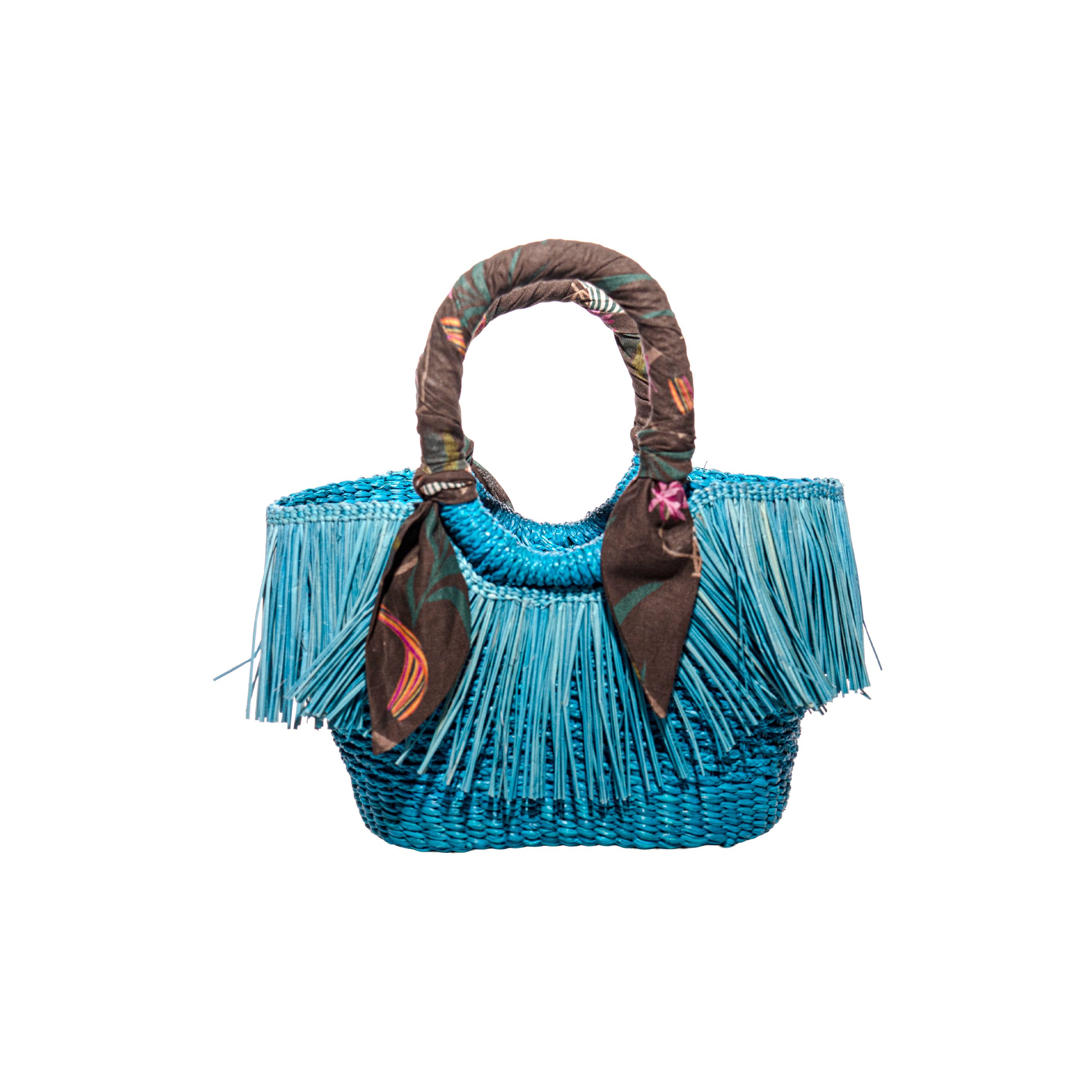 Chocolate Woven Straw Frayed Mini Handbag