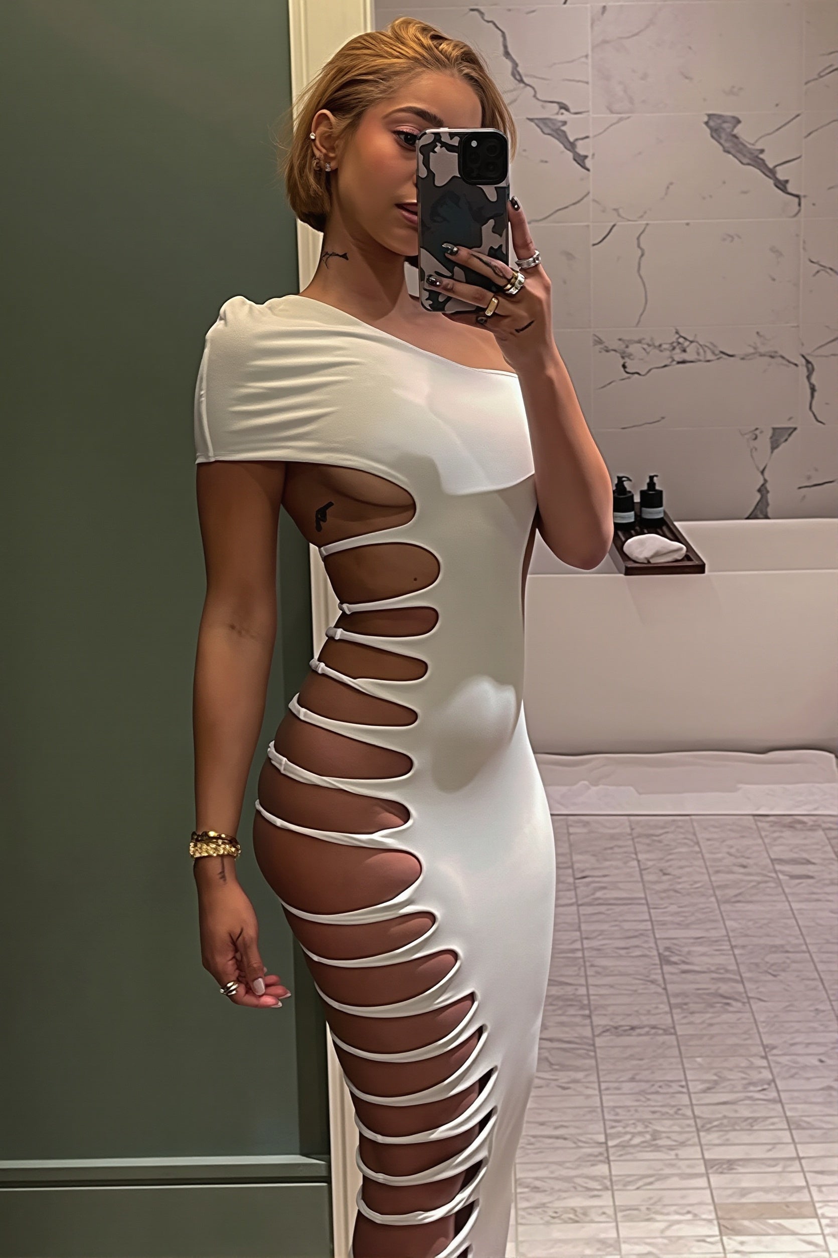 Sculpted One Shoulder Sleeveless Side Cutout Bodycon Dress - Image 5