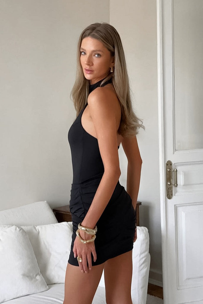 Elegant Solid Simple Halter Bodycon Mini Dress - Image 4