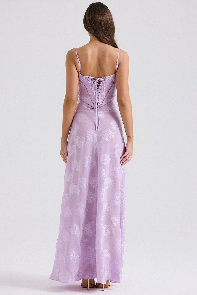 Velvet Lined Jacquard Satin Cami Maxi Dress - Image 10
